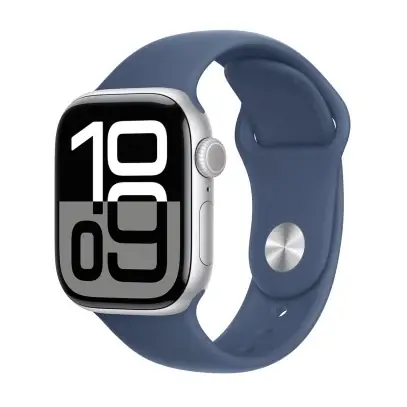 Apple Watch Series 10, 46 мм корпус из алюминия цвета «Silver», ремешок Sport Band размера M/L цвета «Denim»