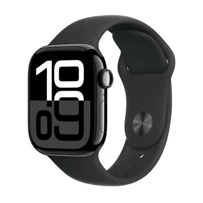 Apple Watch Series 10, 46 мм корпус из алюминия цвета «Jet Black», ремешок Sport Band размера S/M цвета «Black»