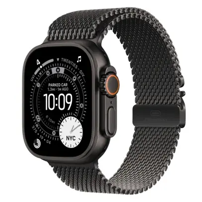 Apple Watch Ultra 3 (2025), 49 мм корпус из титана цвета «Black», ремешок Titanium Milanese Loop размера M цвета «Black»